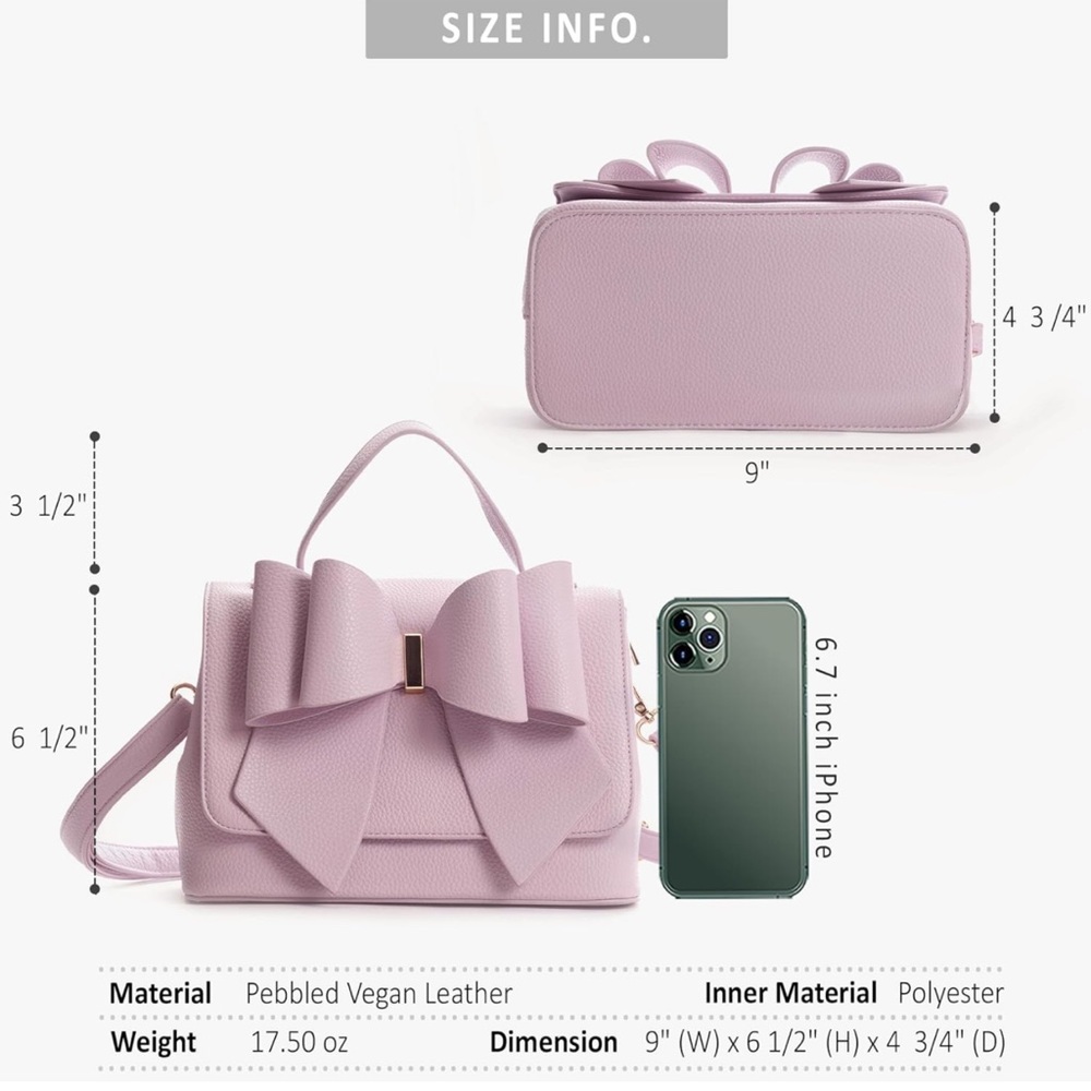 NWT-Adorable Pink Pebbled Vegan Bag w/ Cute Pink Bow. Crossbody π - Picture 6 of 11